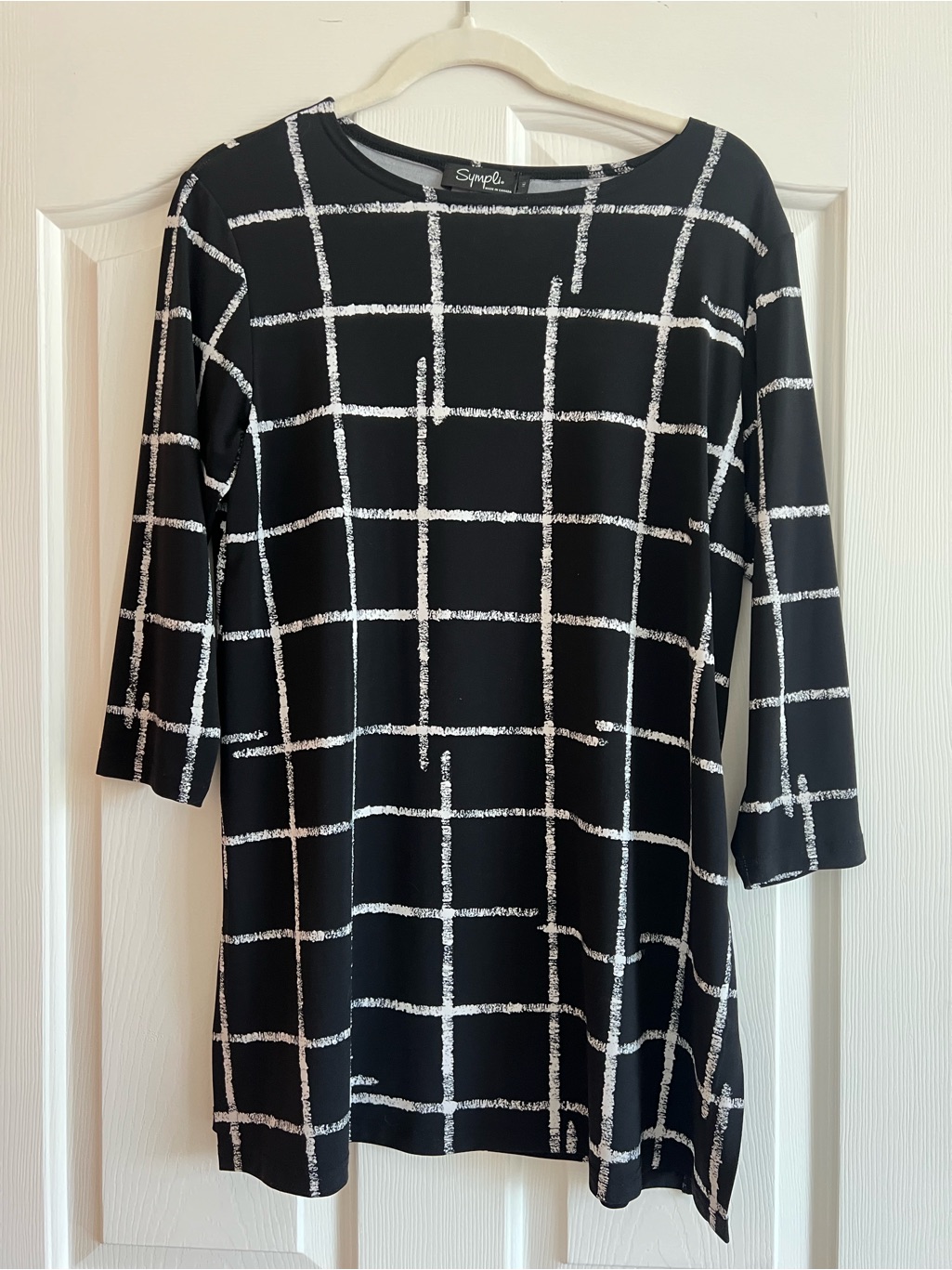 Sympli Black & White Windowpane Tunic Dress